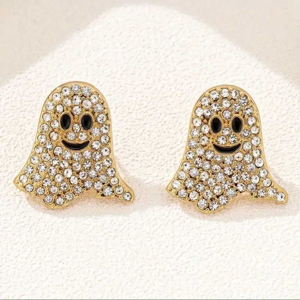 Ghost Rhinestone Halloween Earrings  ￼